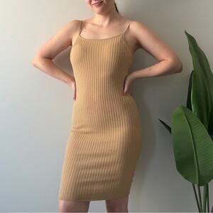 House of Harlow 1960 Revolve Tan Ribbed Mini Dress adjustable spaghetti straps S